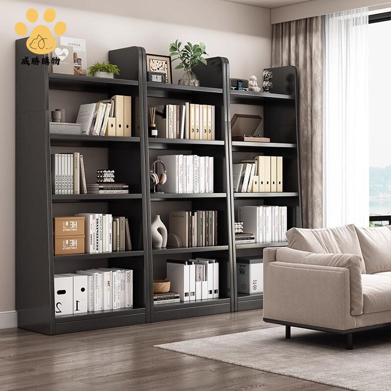 實木梯形書架 黑色中古風置物架 家用客廳整墻書櫃 組合多層展示櫃子Y9/12