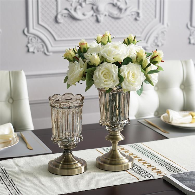 歐式古典輕奢玻璃花瓶擺件客廳插花高級感餐桌復古高檔家居裝飾品