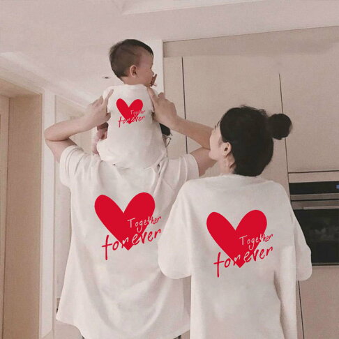親子裝 純棉T恤 愛心 短袖T恤 短T 全家福 團體服 童裝一家三口 一家四口 全家裝 母女裝 班服 櫻桃嚴選 0