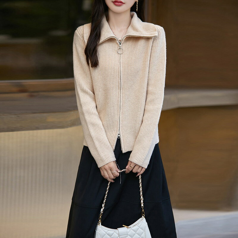 【巴黎精品】現貨+預購 100%羊毛外套針織毛衣-保暖百搭氣質羊毛高領雙拉鍊女外套4色a1id59