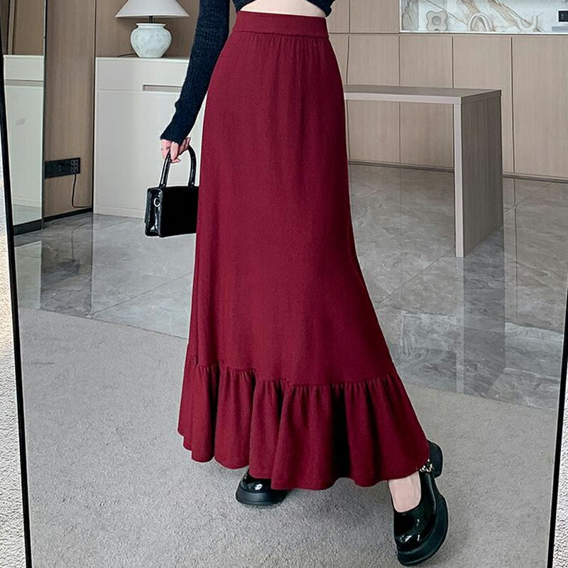 【巴黎精品】現貨+預購 高腰顯瘦半身裙中長裙A字裙子大碼洋裝休閒大尺碼女裝-拼接荷葉邊女裙子3色a1lg81