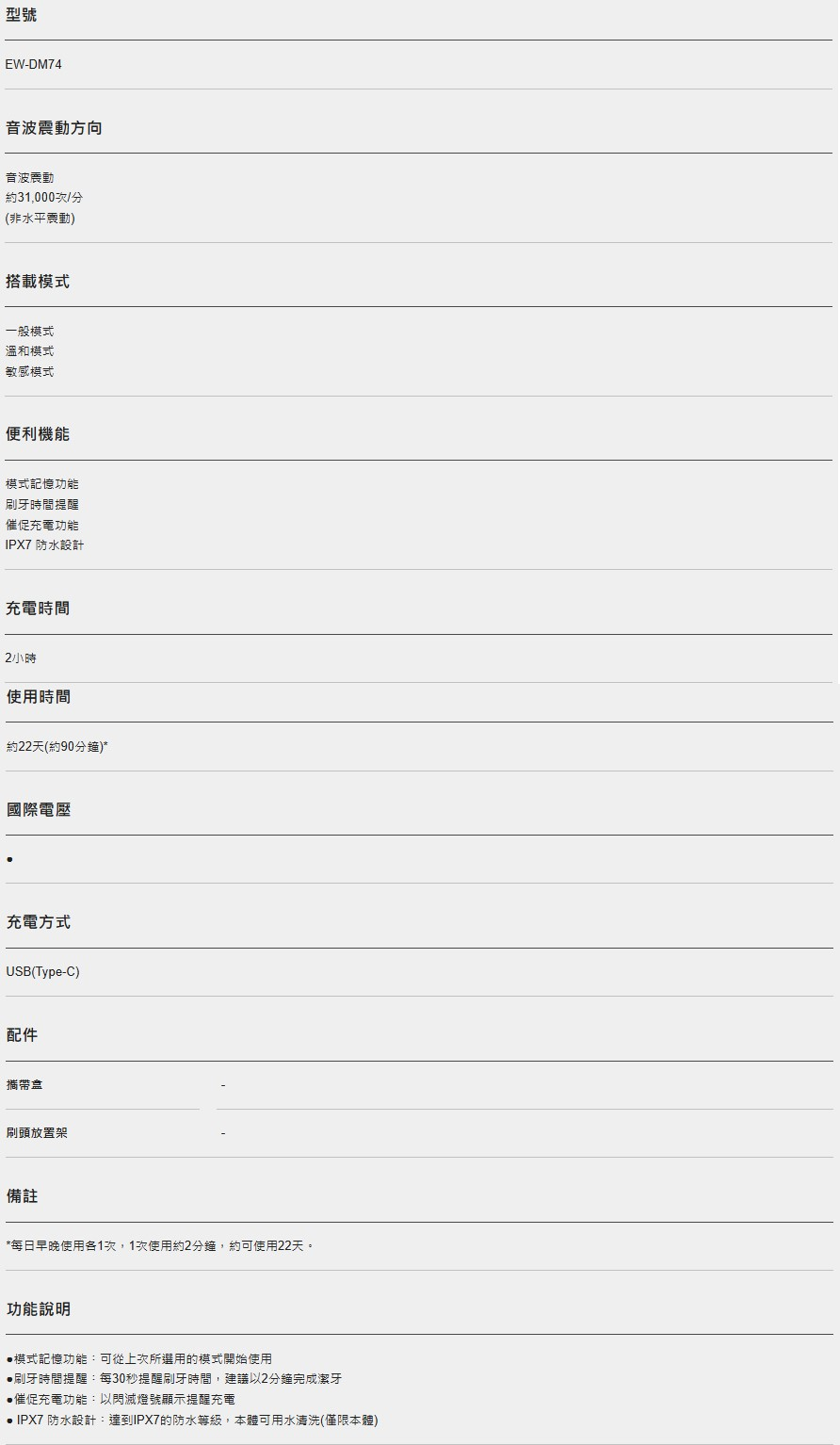 【Panasonic/國際牌】音波電動牙刷 EW-DM74-W 6