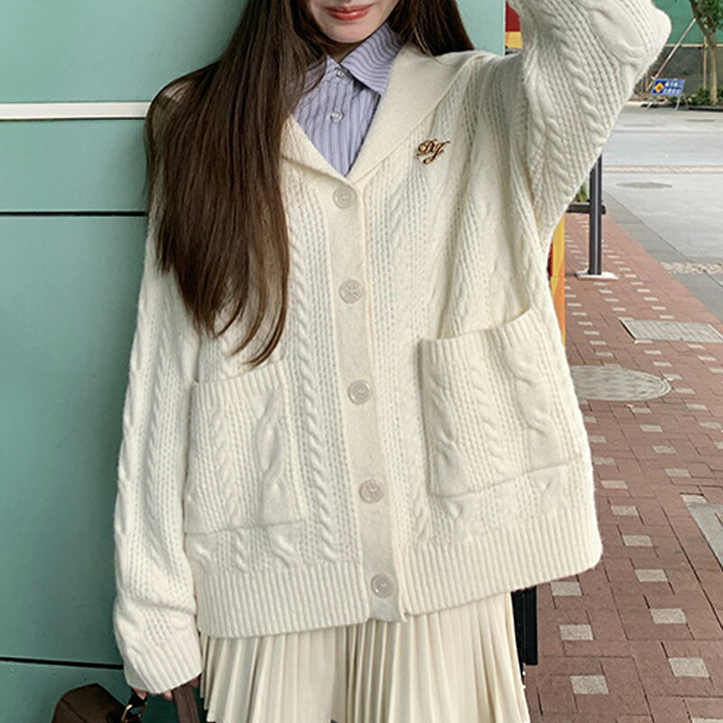 【巴黎精品】現貨+預購 法式針織外套寬鬆上衣針織衫毛衣大碼百搭休閒女裝-海軍領連帽學院女外套3色a1lg32