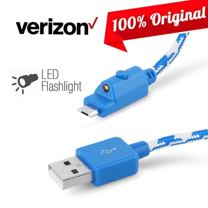 快速出貨 Verizon Braided Blue Micro-USB Charging Data Cable w/LED for Samsung LG Motorola