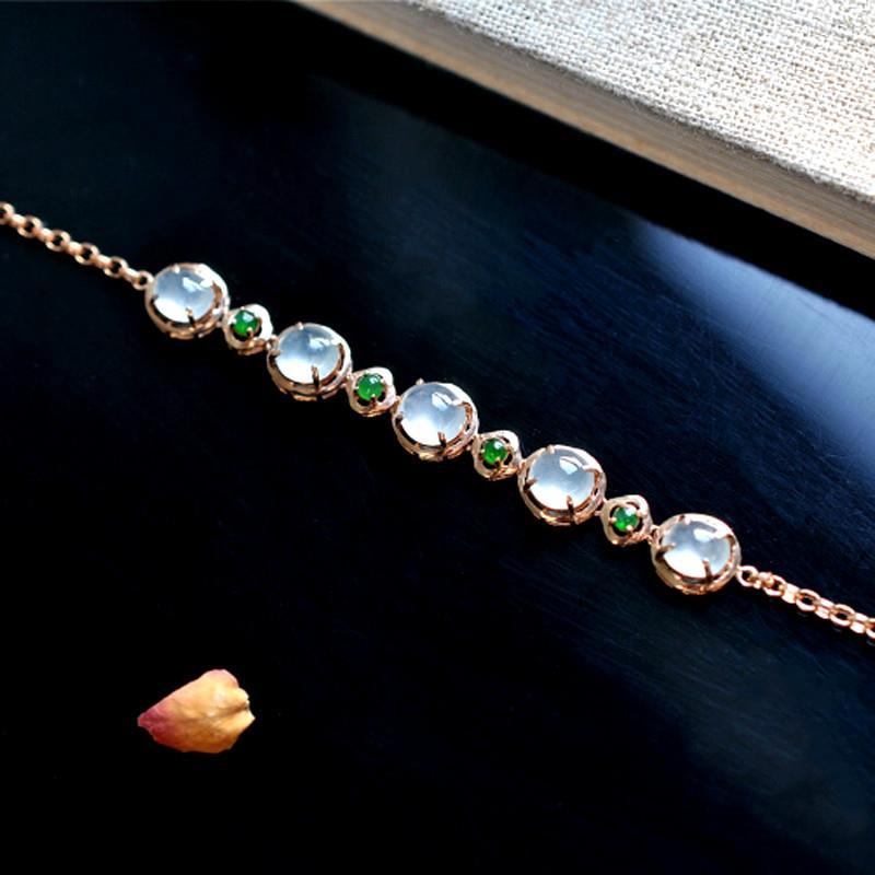 時光之裡壹玉髓高冰小鋼炮配綠蛋s925純銀可調節手鏈起光膠個性潮