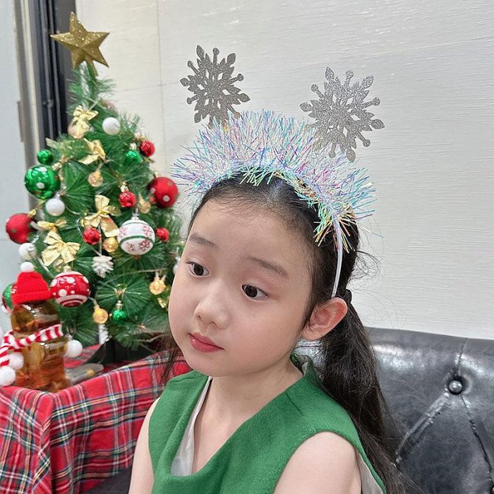 冰雪奇緣 FROZEN 聖誕髮箍 跨年髮箍 新年髮箍 亮晶晶 金蔥 銀絲 雪花 節慶 亮片 閃閃 艾莎 銀色