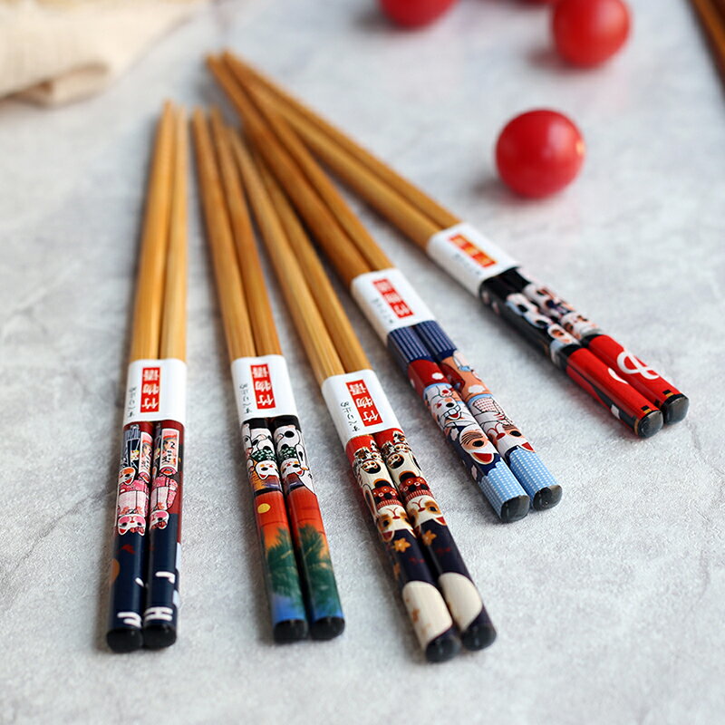 創意日式筷子套裝家庭裝5雙實木竹筷子家用日式尖頭防滑一人一雙 廚房小物