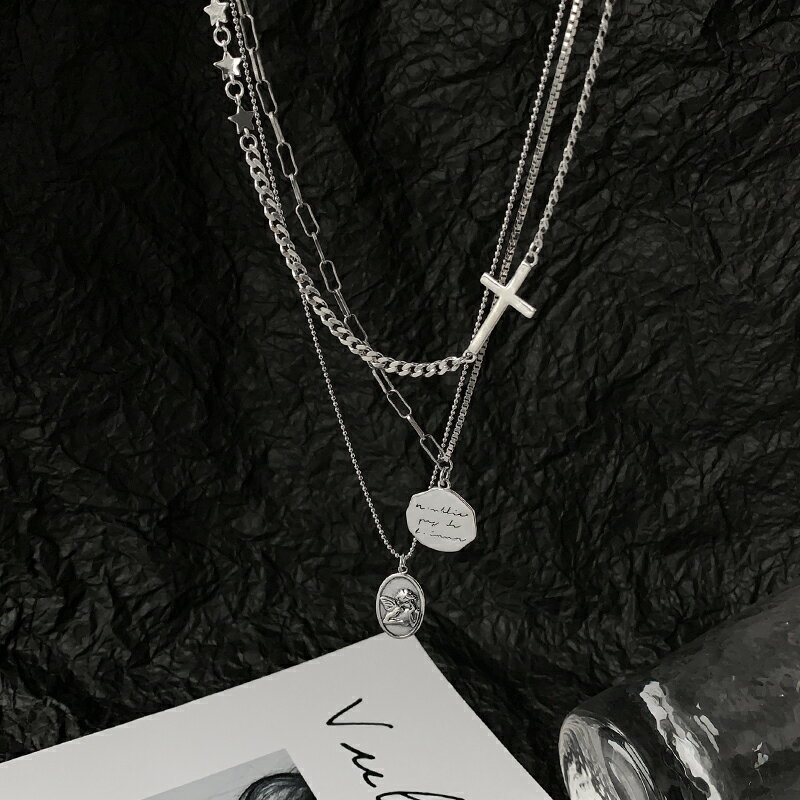 925純銀圓牌人像項鏈女年新款十字架疊戴鎖骨鏈百搭簡約頸鏈 2