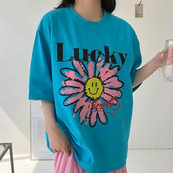 ANNAS 正韓 笑臉小花 短袖T 上衣 棉T 寬鬆 長版 印花 潮流 微笑 花朵 韓國 5