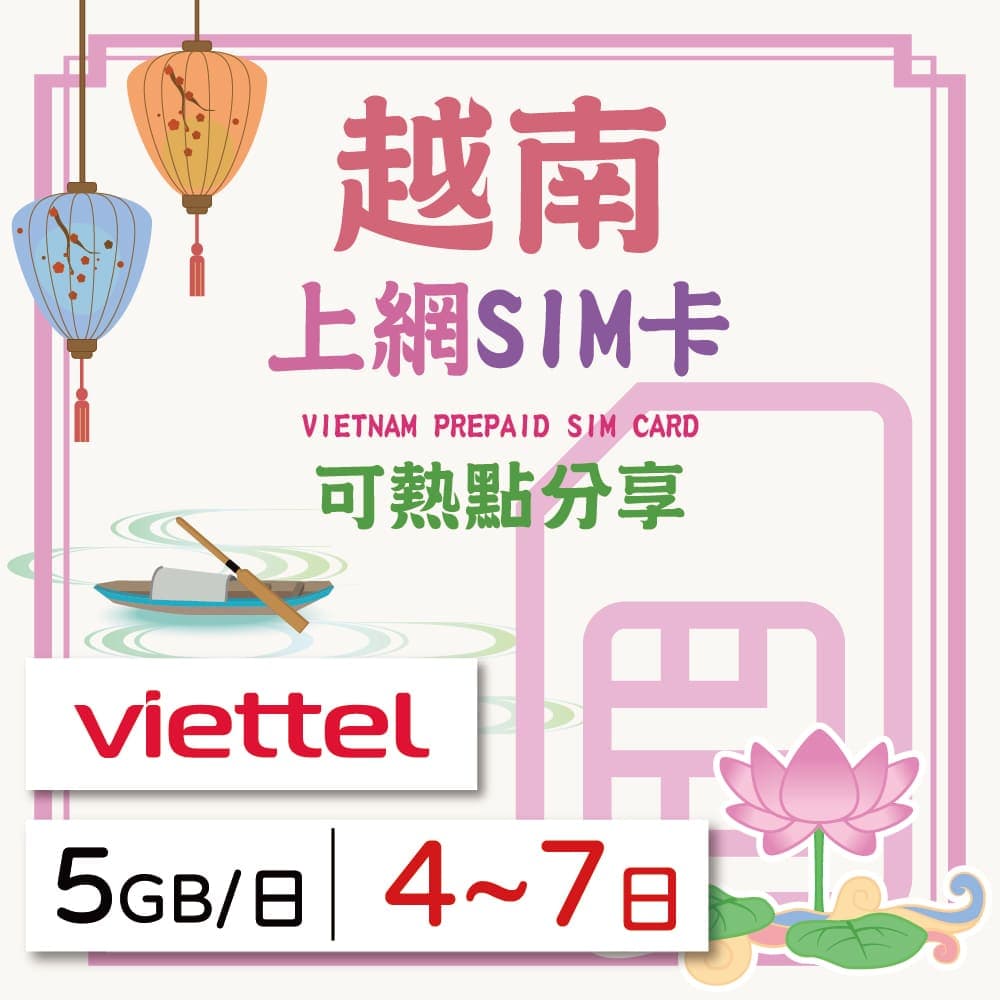 【GLOBAL WiFi】越南SIM卡 越南上網 總量5GB 降速吃到飽 4G高速上網 Viettel 手機上網 隨插即用