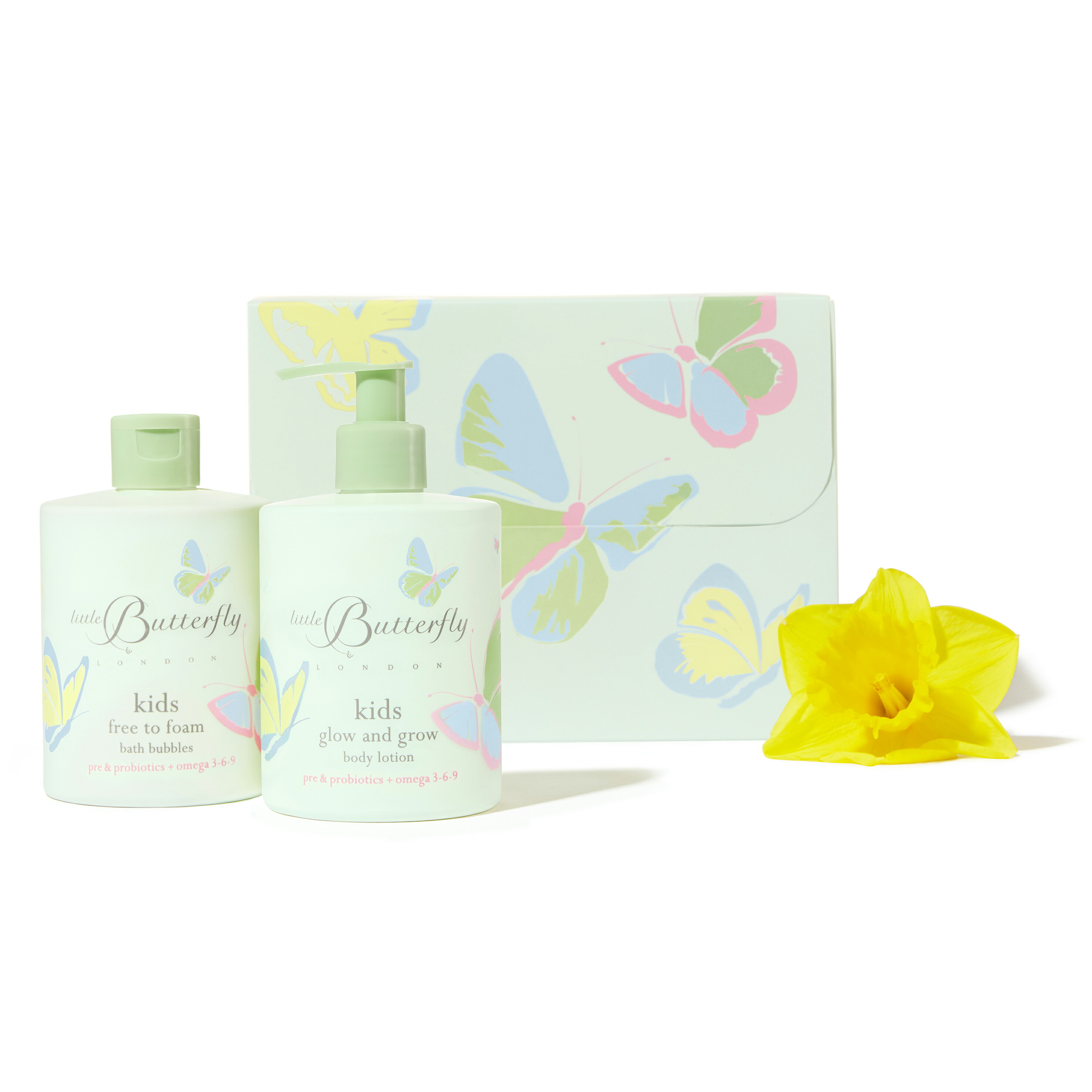 【倫敦小蝴蝶 Little Butterfly London】3+歡樂益菌護膚兩件組(兒童乳液300ml+沐浴乳300ml)(3歲以上/兒童身體乳液/身體乳液)