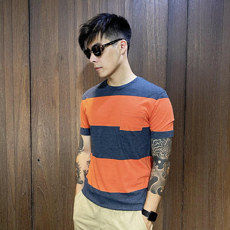美國百分百【全新真品】J.CREW 短袖 棉質 T恤 條紋 上衣 胸前口袋 T-shirt 紅藍條紋 AN16