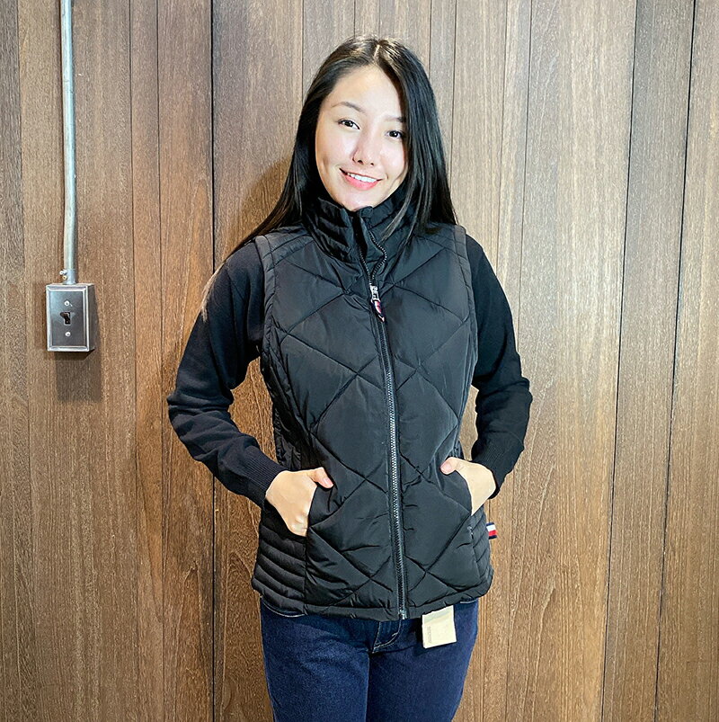 美國百分百【全新真品】Tommy Hilfiger 羽絨背心 馬甲 TH 女 經典 菱格紋 黑色 S、M號 AR05