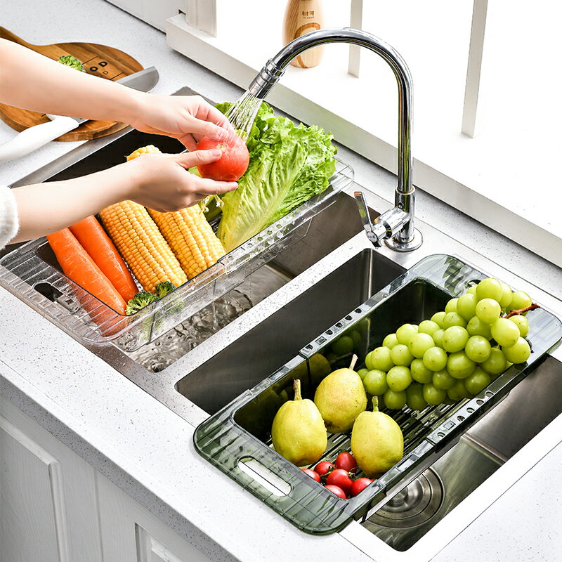 廚房水槽置物架 盤子碗筷收納籃可伸縮水池水果洗菜盆瀝水架多功能
