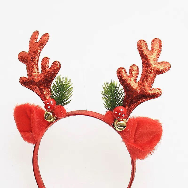 鈴鐺麋鹿髮箍 聖誕節 耳朵 髮箍 跨年 可愛 聖誕 交換禮物 鹿角 麋鹿 百搭 亮粉 華麗 金色 紅色 8