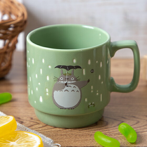 真愛日本 預購 宮崎駿 吉卜力 龍貓 雨滴綠 日本製 浮雕 可推疊 陶瓷馬克杯 馬克杯 咖啡杯