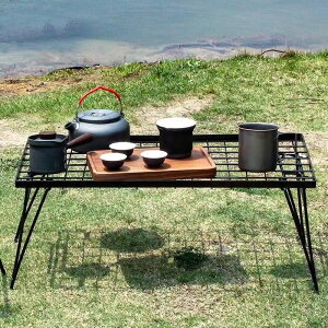 鐵網桌戶外野營野炊泡茶自駕遊便攜式折疊營野餐桌