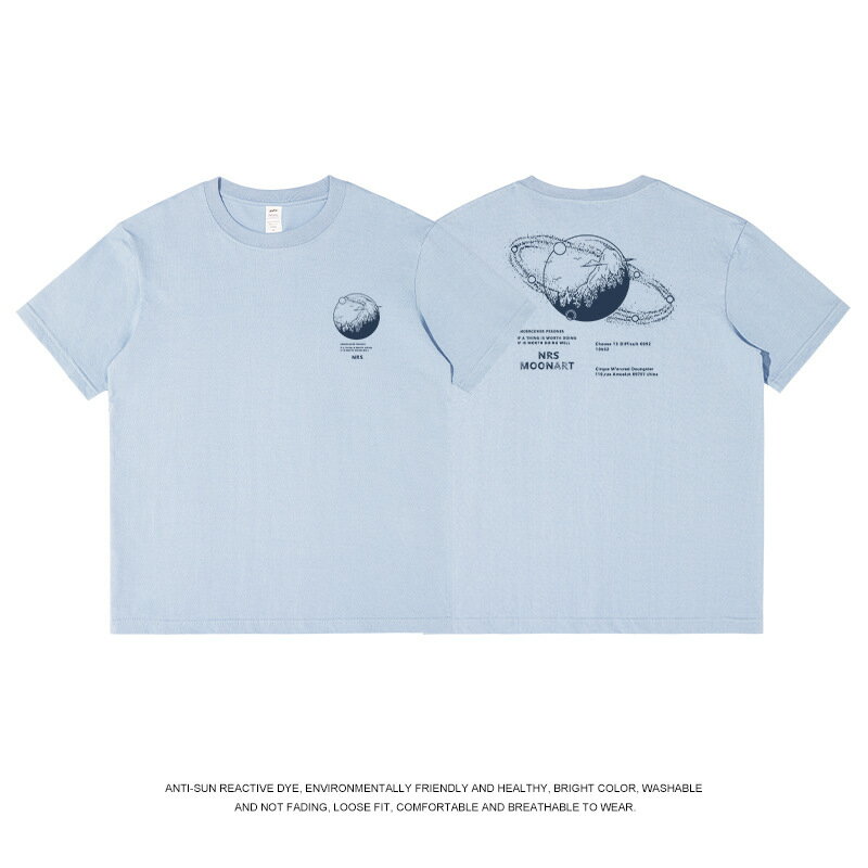 【喜挖】純棉白色印花短袖T恤男ins情侶裝寬鬆潮牌字母半袖上衣服幾何印花 0