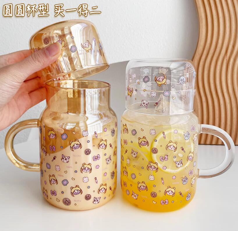 大容量玻璃喝水杯可愛少女心家用帶蓋泡茶杯耐高溫一人飲杯子套裝【繁星小鎮】