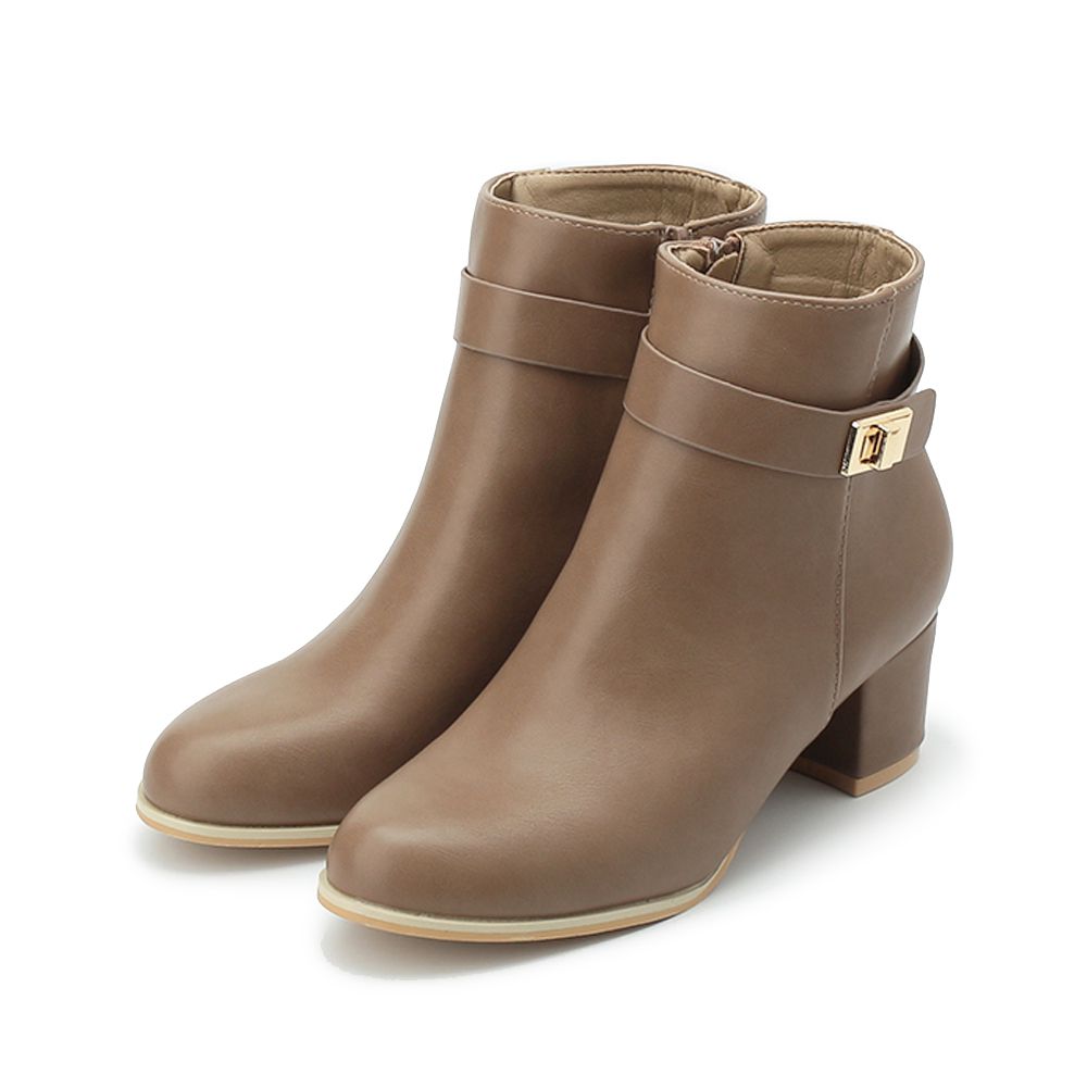 RIN RIN 金鎖釦跟靴 卡其 女鞋