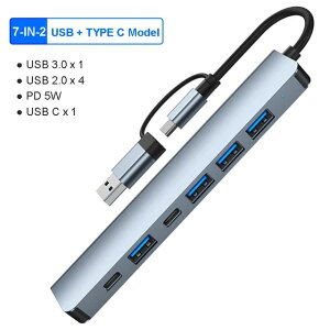 【日本代購】USB C HUB 7 連接埠多 USB 分線器 USB 3.0 HUB Type C 轉 USB OTG 轉接器 USB 擴充座站帶 PD SD TF 適用於小米 Macbook Pro