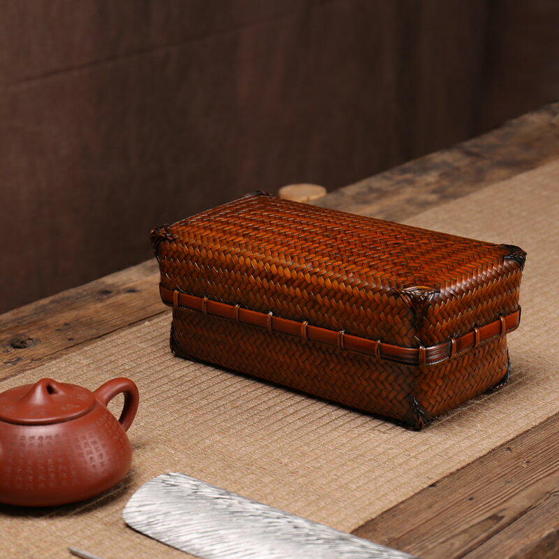 手工竹編茶籠收納盒茶具配件竹盒仿古竹精品收納盒便攜茶道零配