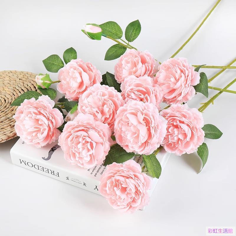 模擬牡丹花假花家居客廳花瓶裝飾乾花花束餐桌面插花擺件輕奢花藝