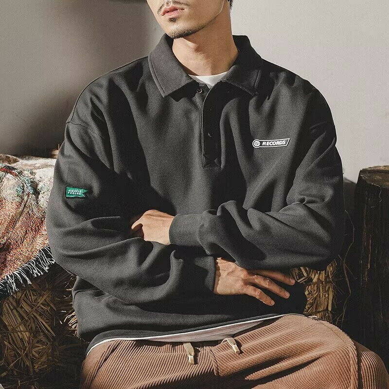 翻領Polo衫 時尚潮流休閒百搭長袖上衣 POLO領大學T休閒百搭 抗皺耐磨 居家派對聚會旅遊寬鬆上衣