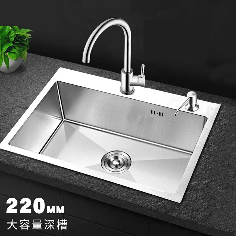 不鏽鋼水槽 納米洗手盆 洗手台 廚房304不鏽鋼手工拉絲加厚單槽水槽套餐家用洗菜盆洗碗槽食品級『xy16470』