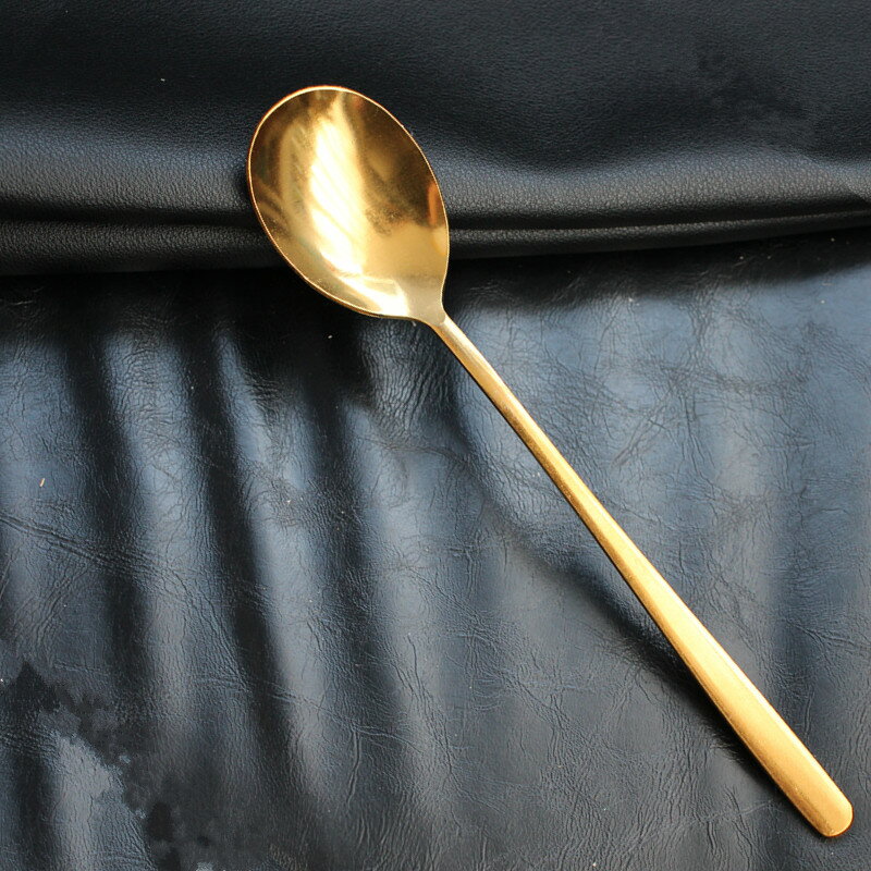 不銹鋼勺子黃銅金色食品級餐勺商用家用長柄飯勺湯勺甜品湯匙調羹