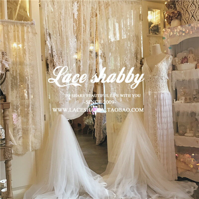 LACESHABBY歐式美式進口奢華清新白色蕾絲珍珠刺繡成品窗簾窗紗