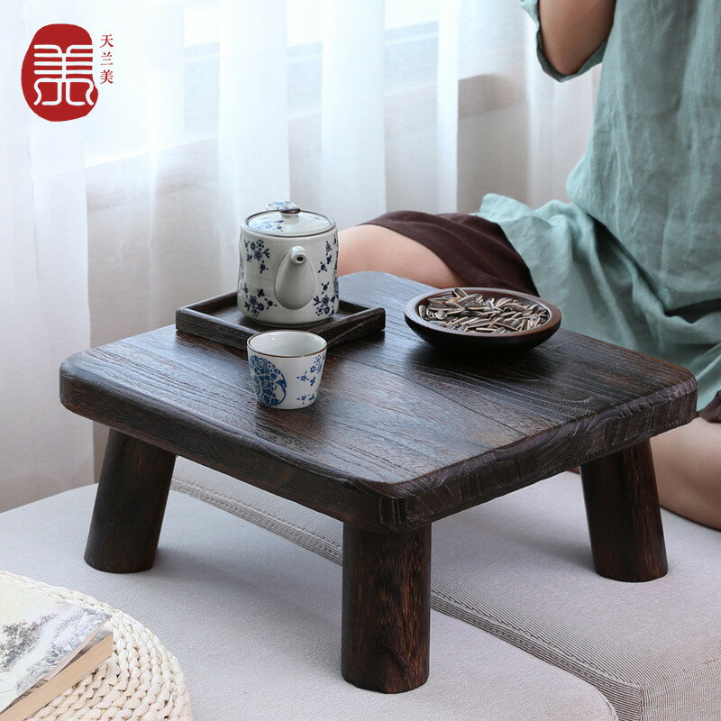 日式實木矮幾 炕桌榻榻米桌 窗臺飄窗桌 中式炕幾方桌小茶幾地桌【摩可美家】