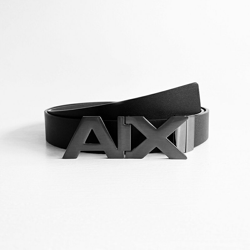 美國百分百【全新真品】Armani Exchange 皮帶 AX 男款 皮質 素面 腰帶 LOGO 黑色 CH17