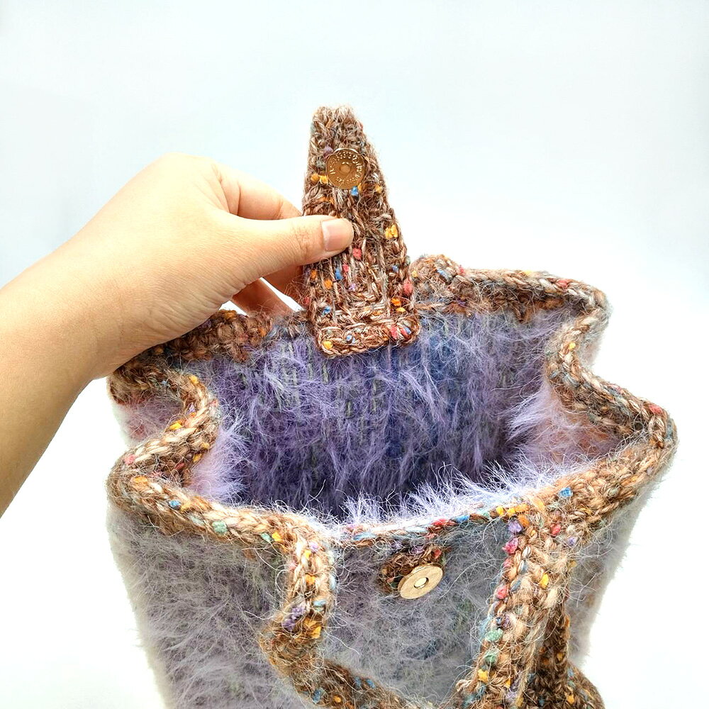 Miranda Handmadex覓品竹北手作店-毛毛編織包系列-粉紫色系-手提斜背兩用 4