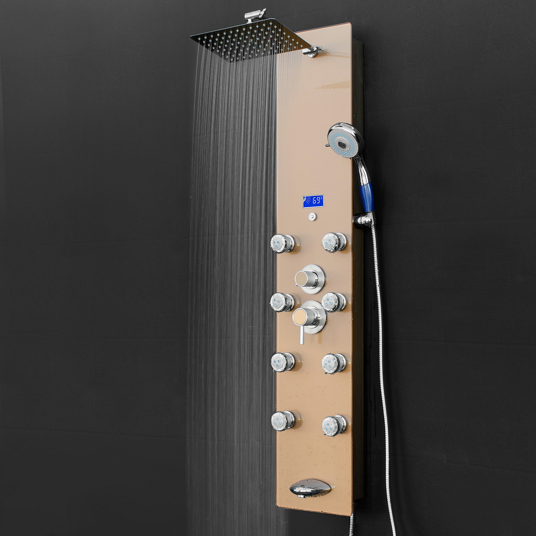 Akdy 52 In 8 Jet Shower Panel System In Gold Tempered Glass With