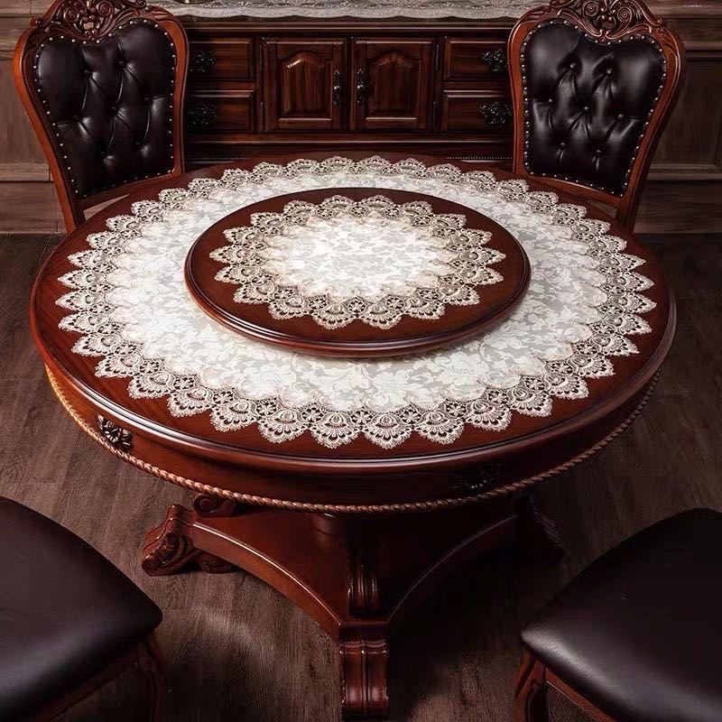 美式蕾絲布藝圓形大圓桌餐桌布茶幾布酒店家用空調防塵蓋布新中式