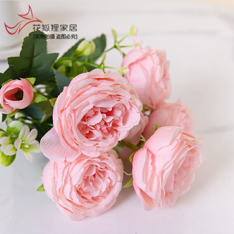 模擬牡丹花束假花家居客廳裝飾絹花餐桌小把束玫瑰婚慶花瓶插花
