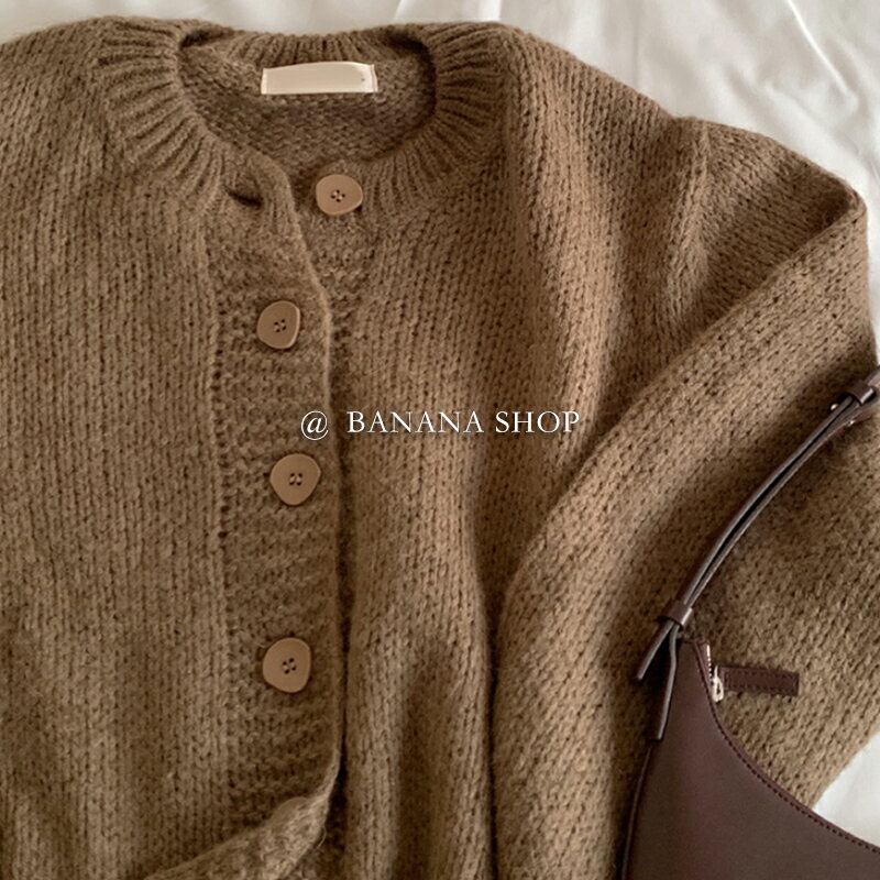 芭那那定制 美得不像話~棕色毛衣外套秋冬設計感小眾慵懶針織開衫