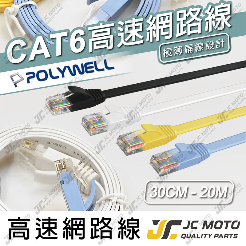 【JC-MOTO】 POLYWELL 高速網路線 CAT6 扁線 網路線 30公分 5米 15米 20米 RJ45