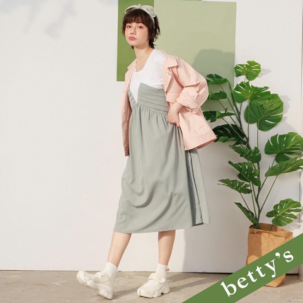 betty’s貝蒂思 假兩件拼接打褶洋裝(淺綠)