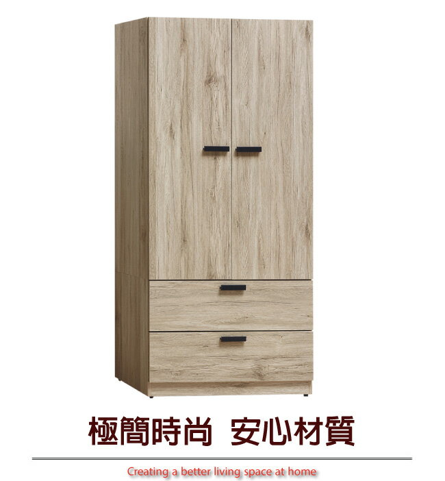 【綠家居】卡亞提米 時尚2.7尺二門二抽衣櫃/收納櫃