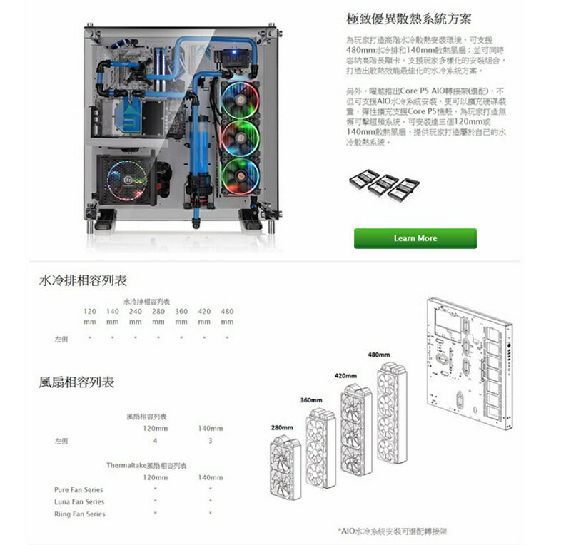 【獨家！另享10%回饋】TT 曜越 Core P5壁掛式ATX強化玻璃機殼/雪白版/CA-1E7-00M6WN-01 4