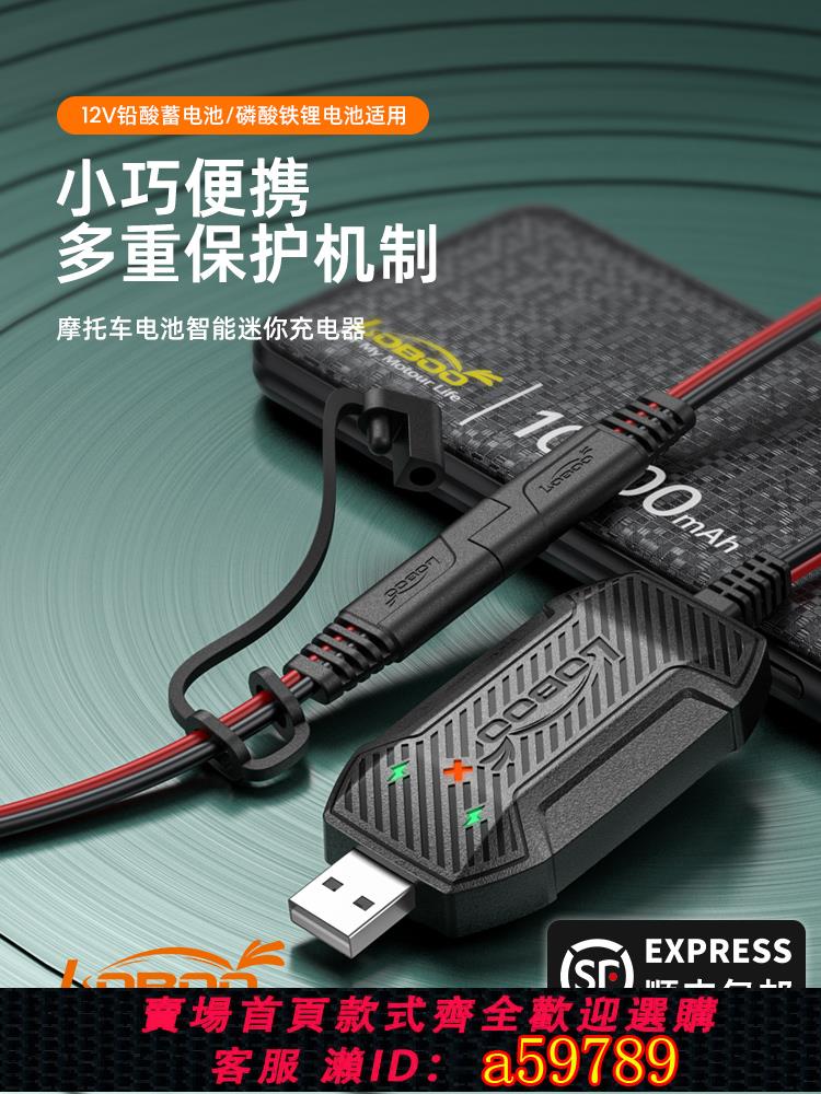 【臺灣公司 可打統編】LOBOO蘿卜摩托車電瓶充電器戶外便攜智慧快充蓄電池充電器12V通用