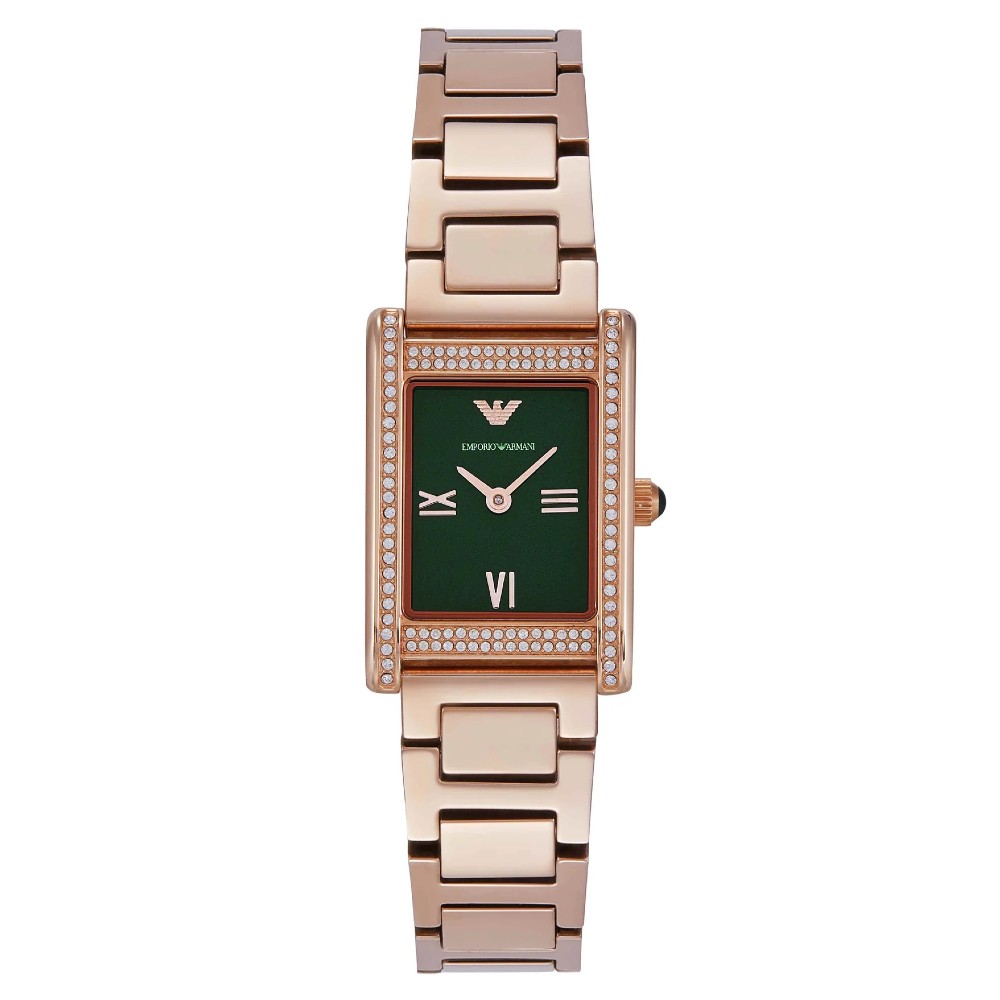 EMPORIO ARMANI 亞曼尼 FEDERICA系列 AR11641 Genni 永恆榮耀環鑽女錶 玫瑰金不鏽鋼鍊帶手錶 綠面 20mm ...