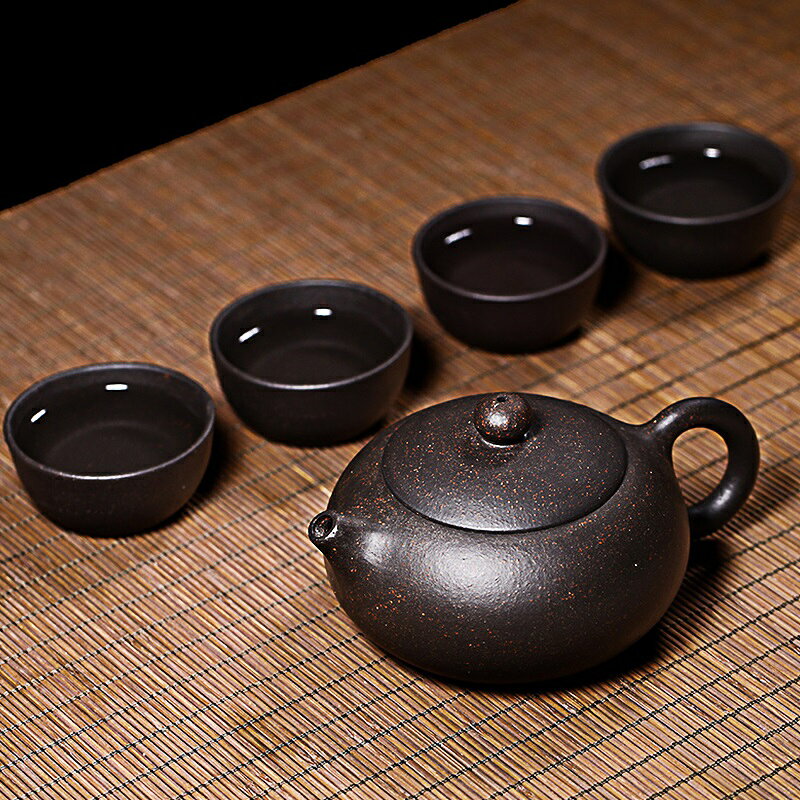 古往今來宜興紫砂壺名家純全手工泡茶壺功夫茶具套裝黑金砂扁西施 1