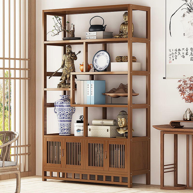 新中式多寶閣客廳擺件展示架實木辦公室簡約茶葉櫃置物架子