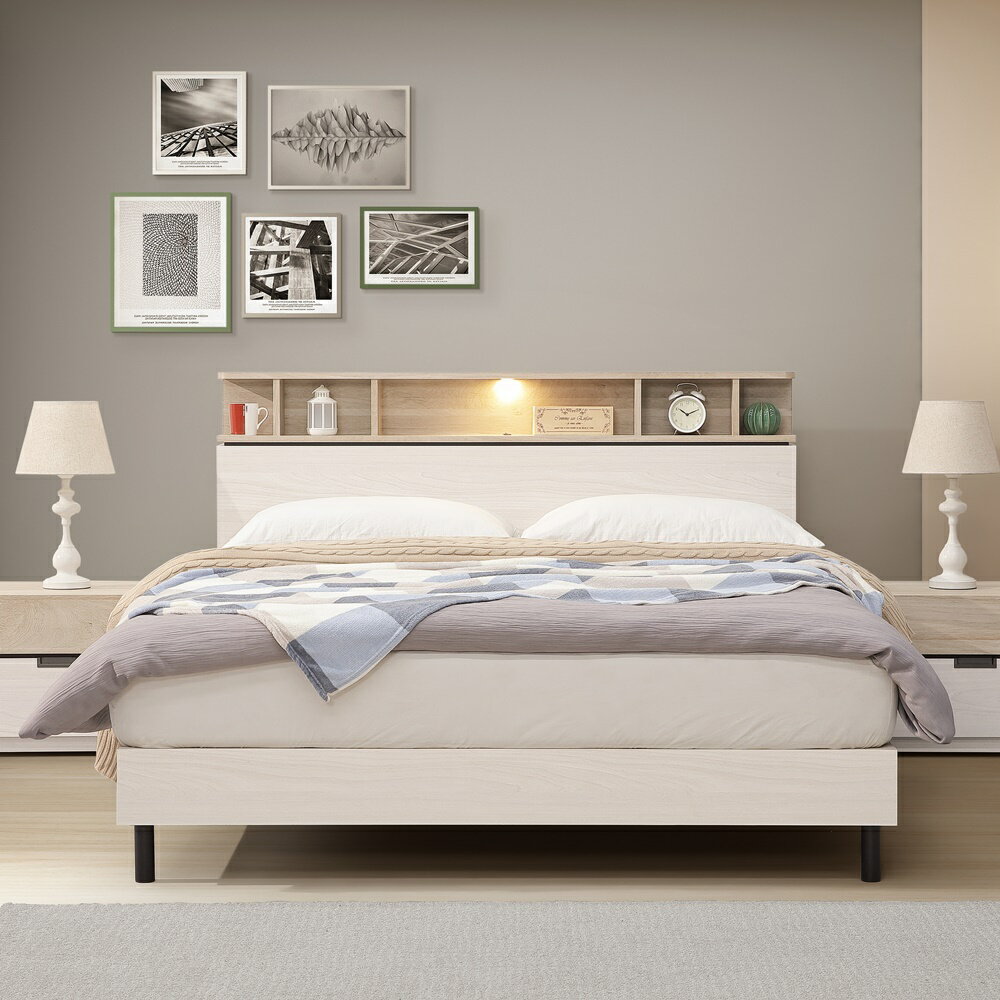 【直人木業】HANA日系平面附LED立式5尺雙人床組｜舒心寢間｜APP結帳再賺4%點數 1