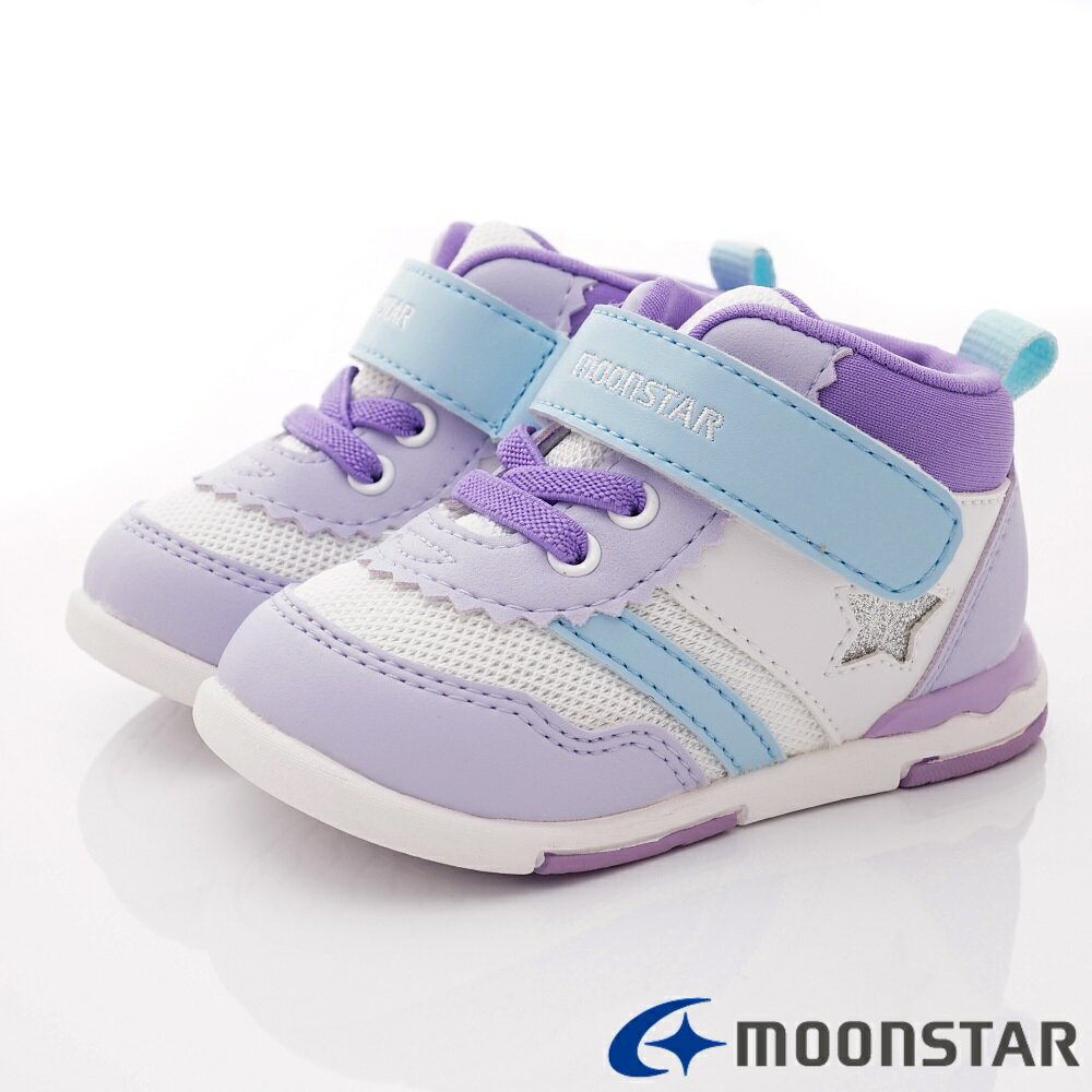 日本月星Moonstar機能童鞋HI系列寬楦頂級學步鞋款959紫白(寶寶段/中小童段)