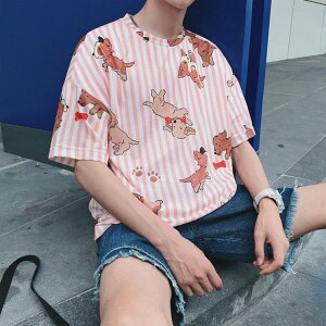 FINDSENSE G6 韓國時尚 夏季寬鬆圓領五分袖素面T衫潮男青少年短袖T恤