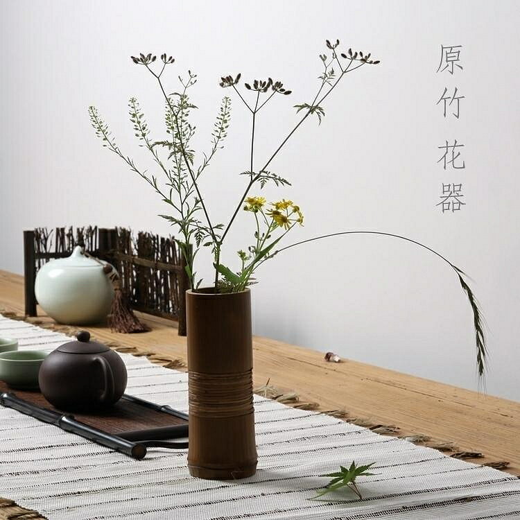 日本 原竹花器 大漆 竹 藤編 花入 花筒 插花 茶道 花道 山山竹木